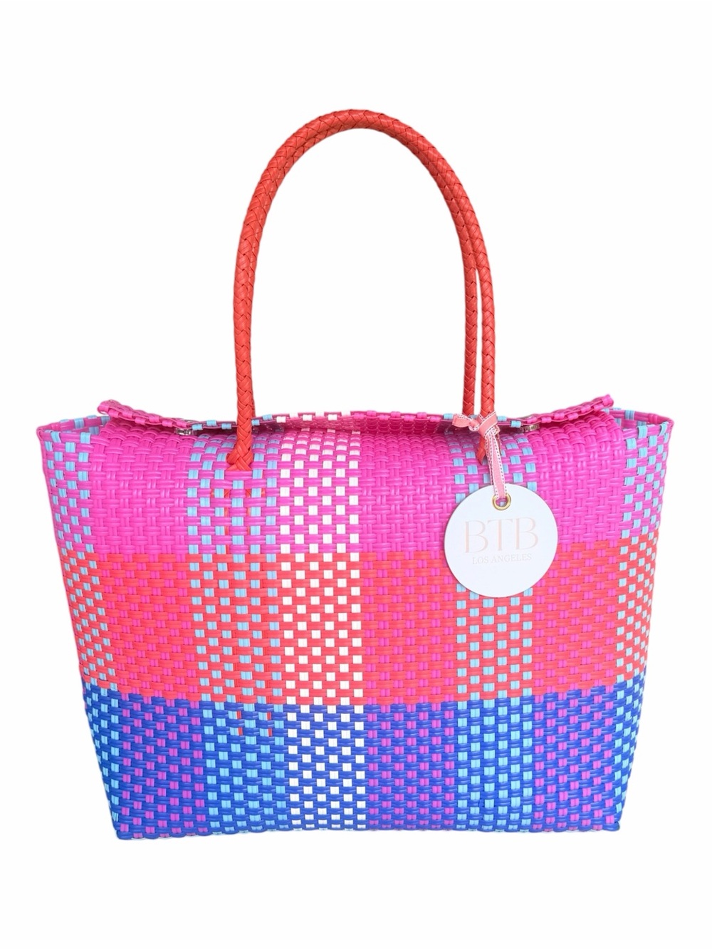 BTB Los Angeles Colorblock Woven Market Tote Beach Resort Bag NWT